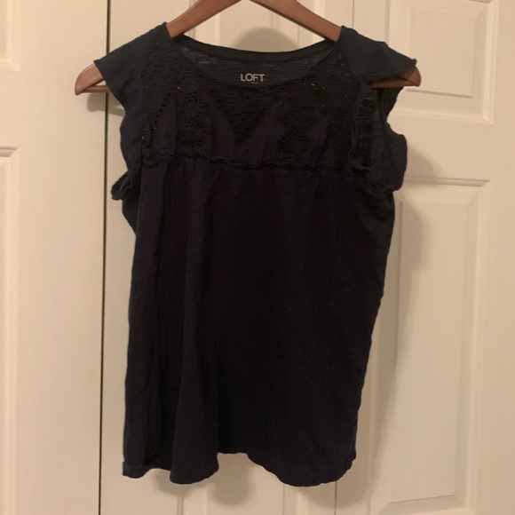 LOFT Tops - Loft navy eyelet blouse top